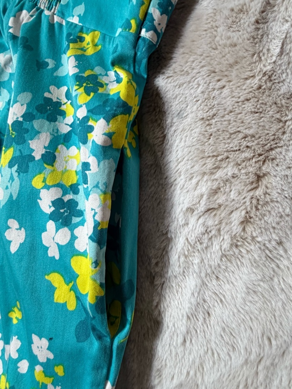eshakti Teal Floral Puff Sleeve Dress w/Pockets & Fabric Flowers at Neckline 1X - Picture 12 of 12